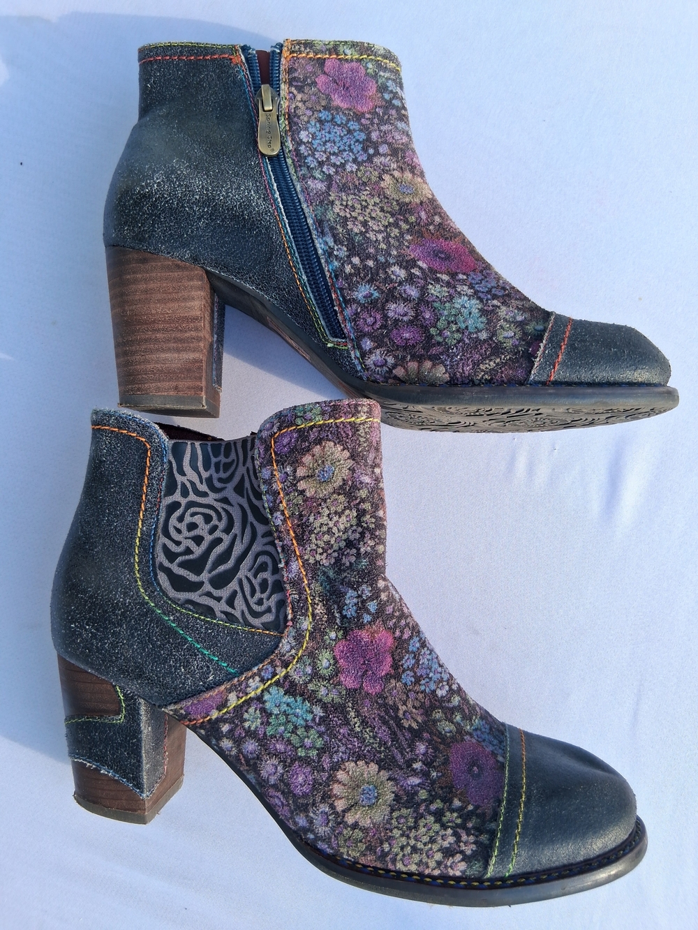 L'Artiste by Spring Step Melvina Leather Multi Floral Ankle Boots Size 39 - Picture 2 of 11